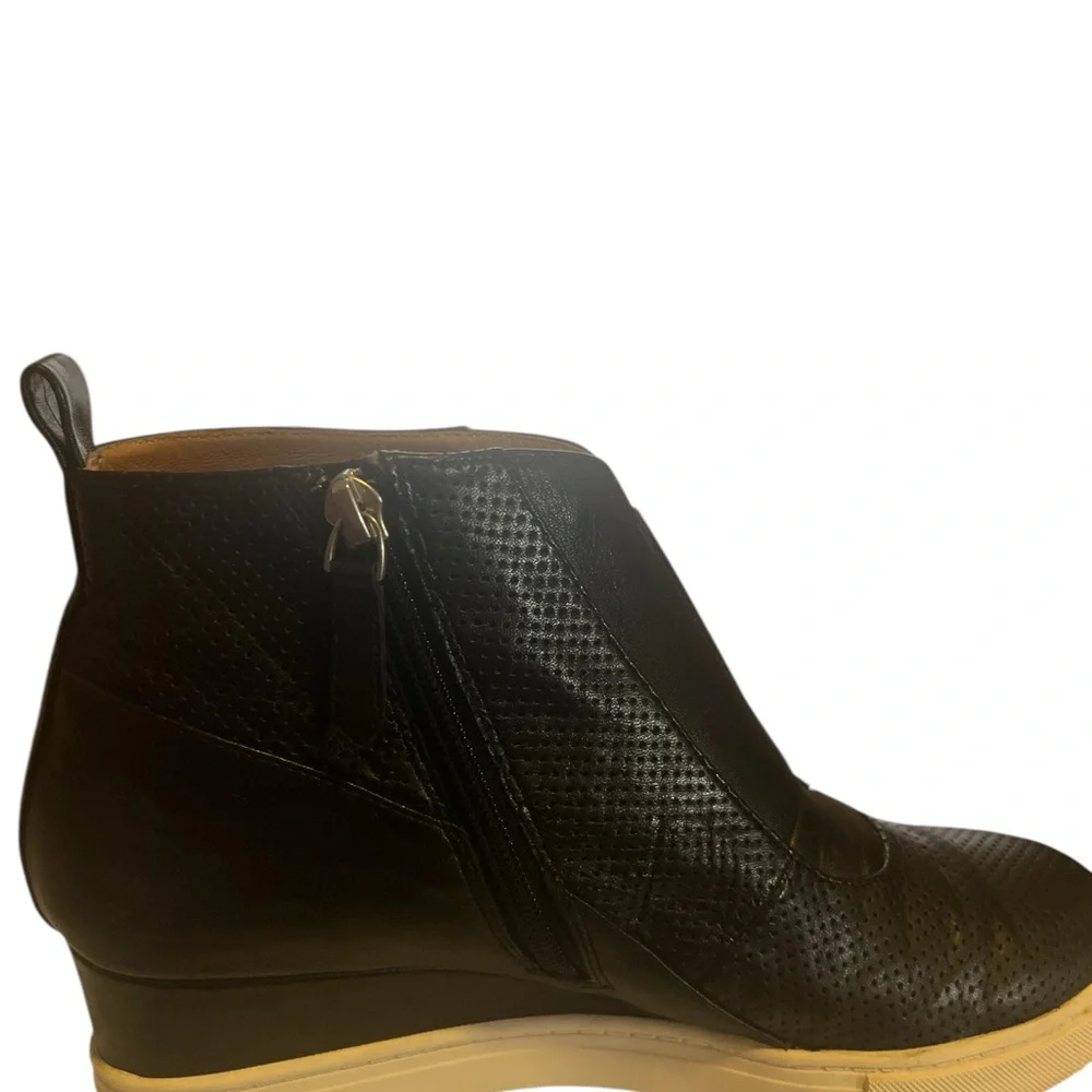 Linea Paolo Black Perforated Wedge Ankle Boots Size 8